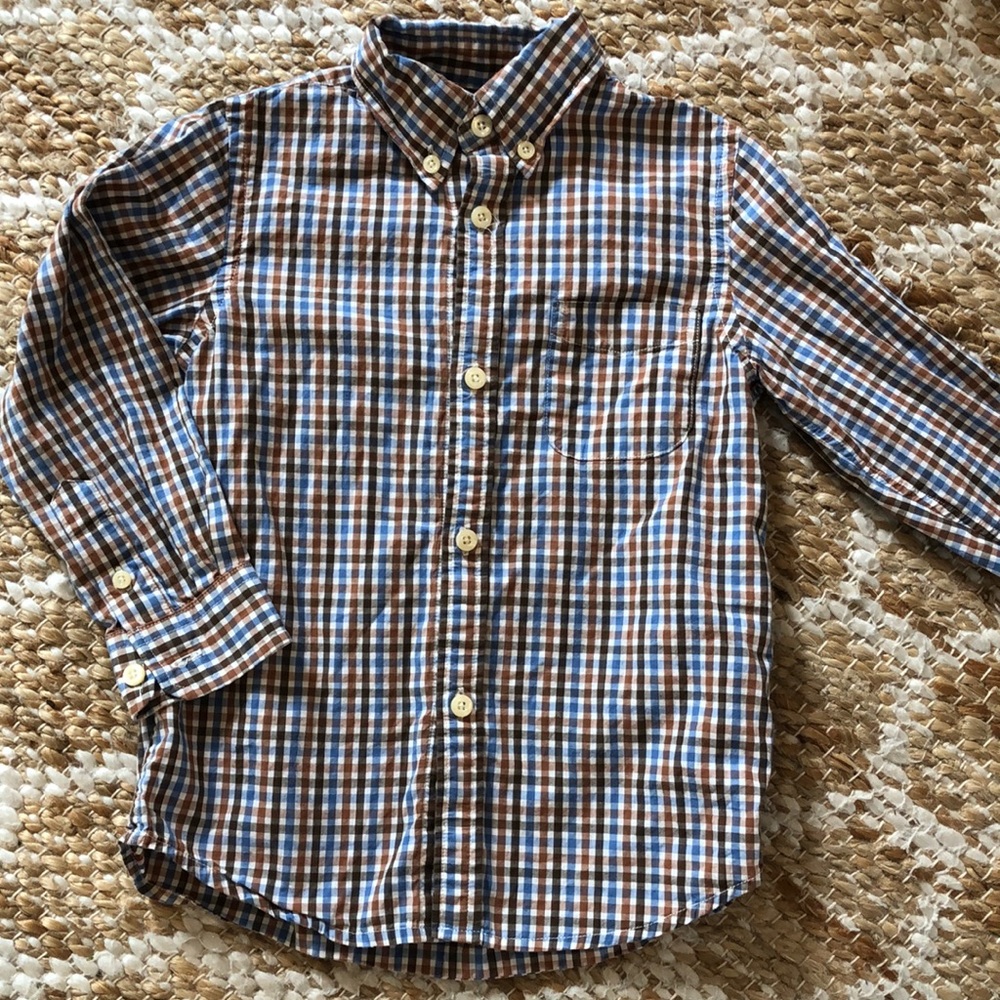 ELand blue and brown check button down shirt